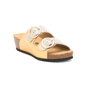 PLAKTON Gold/Beige Made In Spain Suede Heel Memory Comfort Footbed Sandals